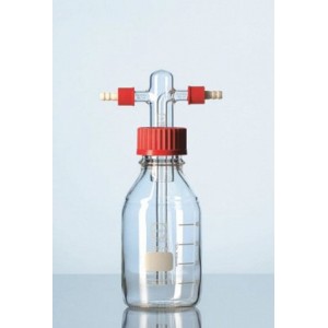 Склянка для промывания газов с винтовой крышкой, 500 мл, горловина 45 GL, d трубок 9 мм, боросиликатное стекло